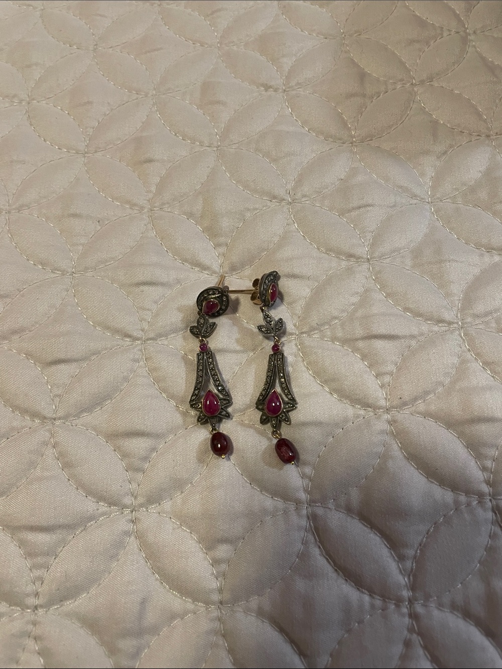Vintage-Inspired Dangle Earrings in Deep Pink